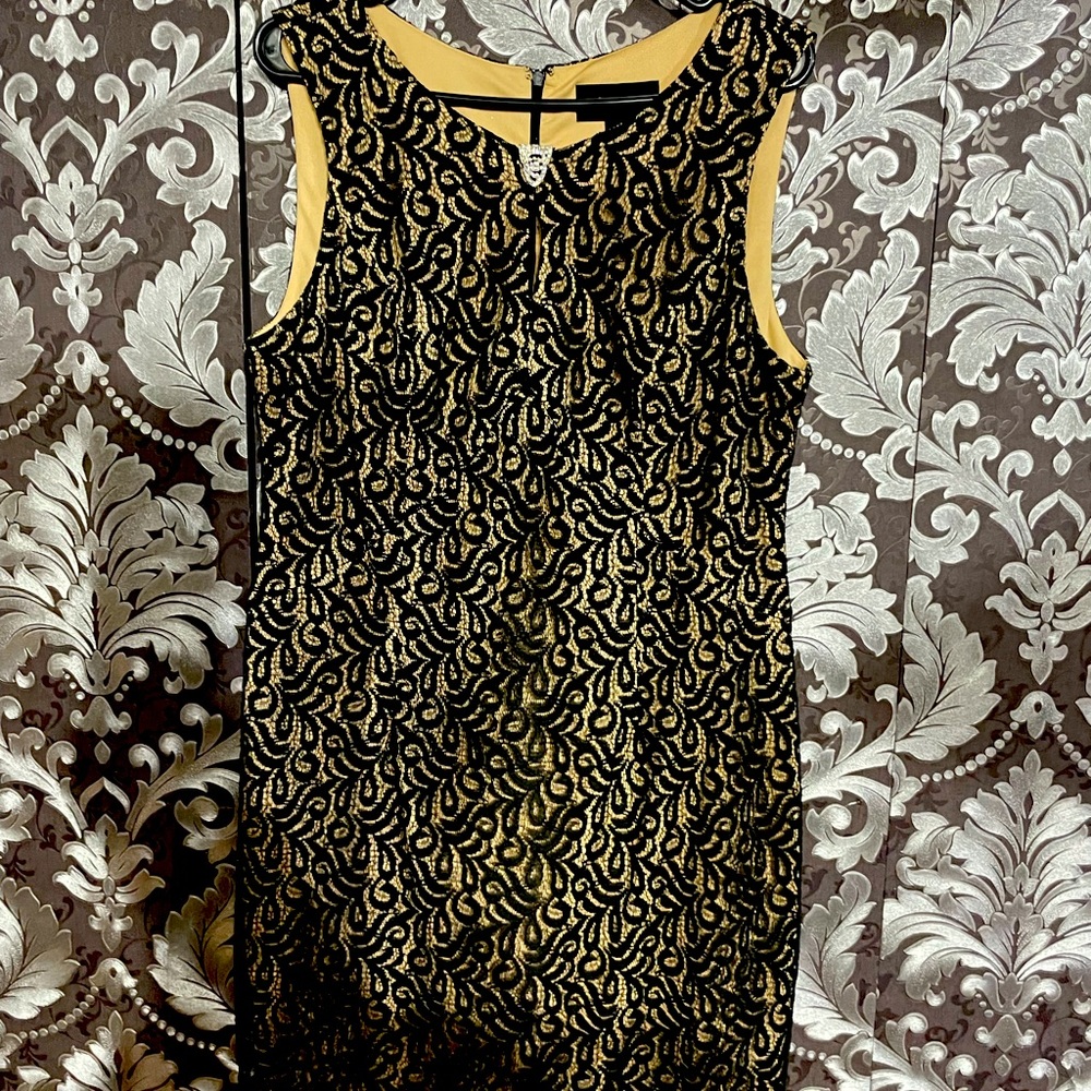 Cream under with black lace on top dress